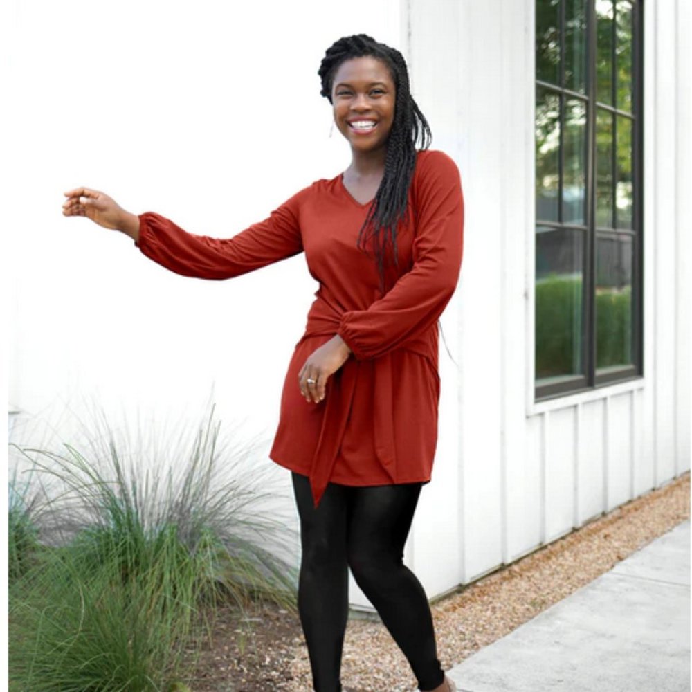 Elegantees Myles Tie Front Tunic in Burnt Henna